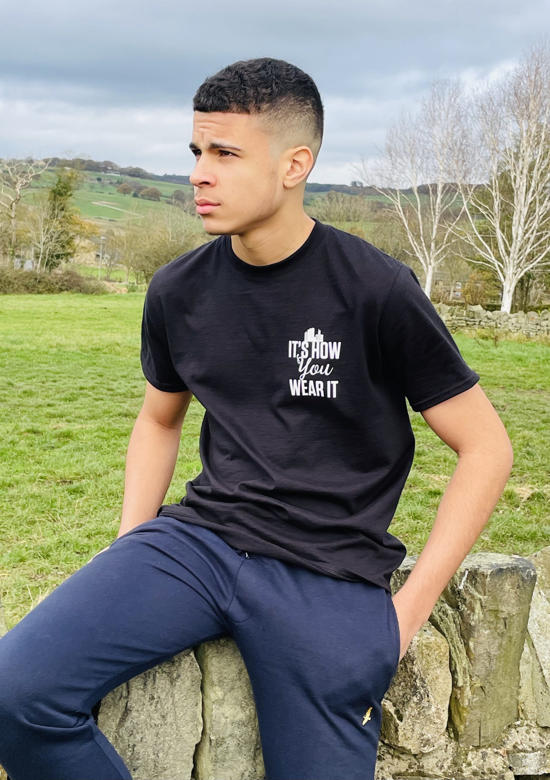 Male model wearing Dwilts sports top - Dean Wiltshire designer.