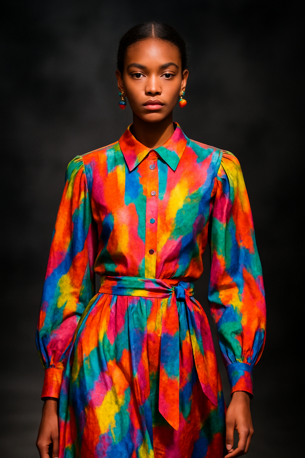 Runway model in colourful clothing