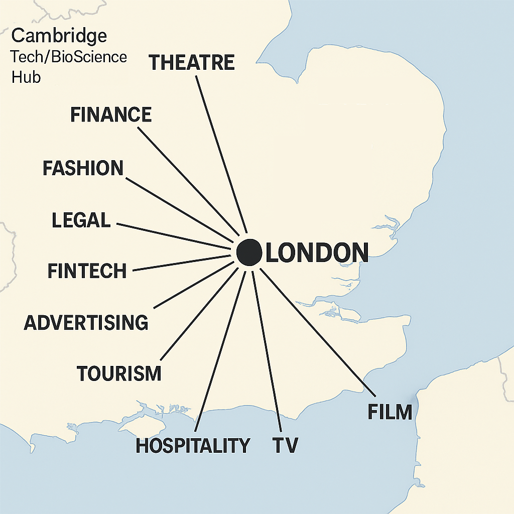 Map showing clustering sectors/industries in London